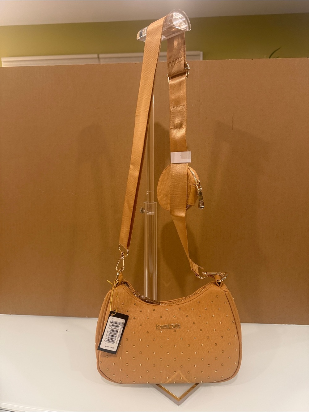 bebe Mustard-Tan Studded Shoulder Bag - Picture 6 of 8